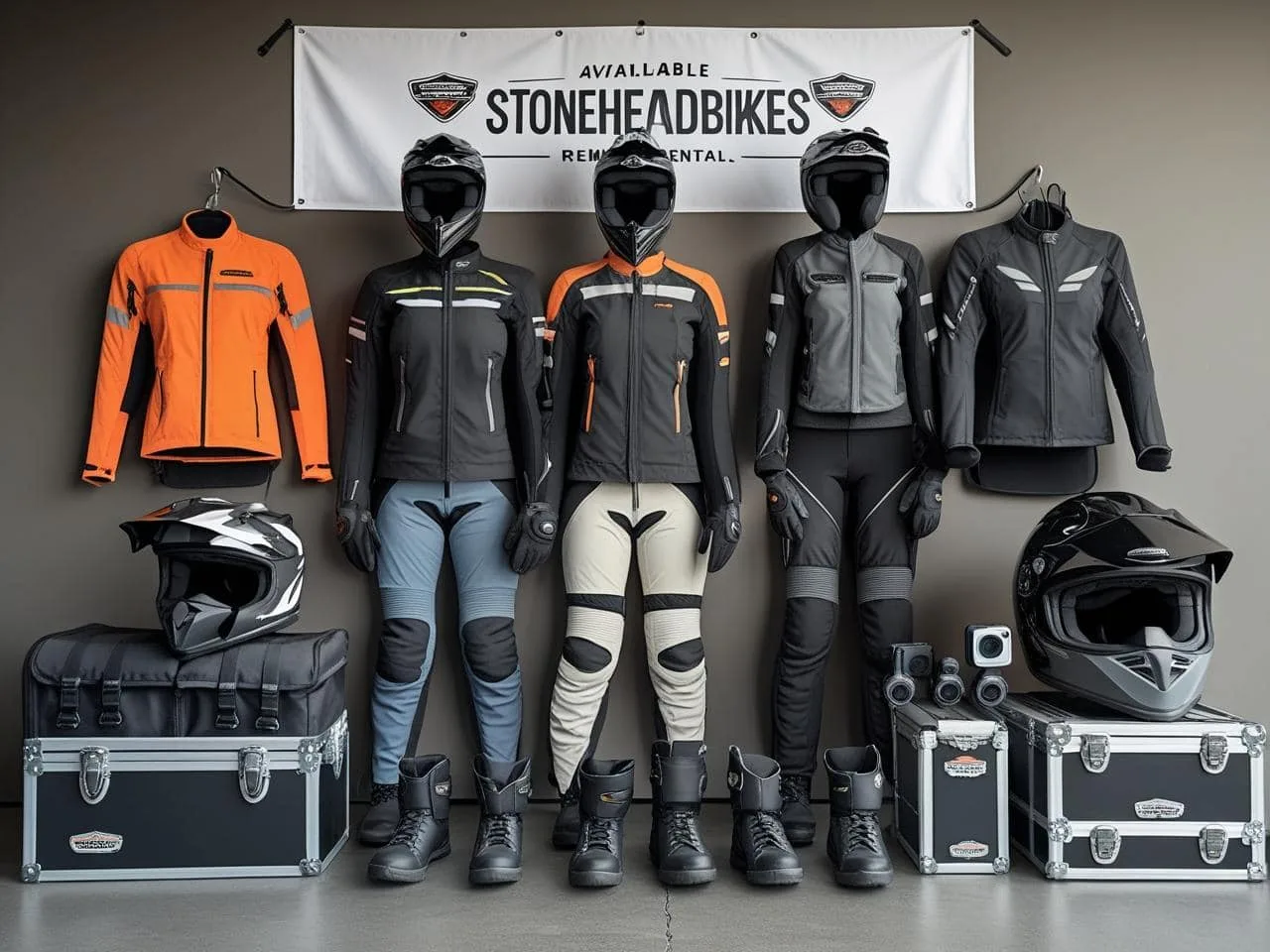 Motorcycle riding gear and accessories on rent in India - helmets, jackets, gloves, and boots from StoneHead Bikes