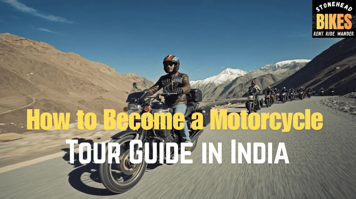 Motorcycle tour guide in India leading riders through scenic roads