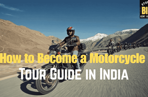 Motorcycle tour guide in India leading riders through scenic roads