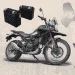 Fully loaded Royal Enfield Himalayan 450 rental bike parked in Delhi with panniers and top box