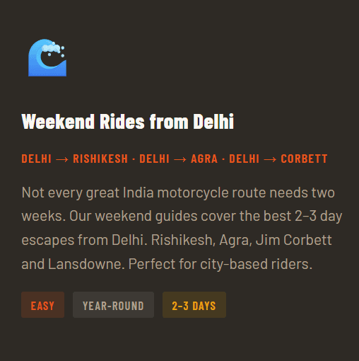weekend rides from delhi route