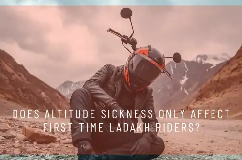 Altitude Sickness on Himalayan Motorcycle Tours — rider at Khardung La high altitude pass Leh Ladakh